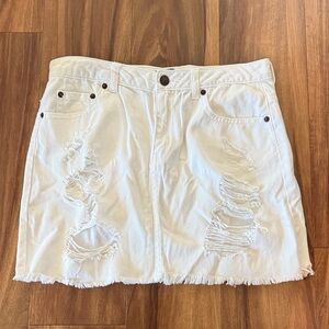 Forever 21 White Distressed Mini Skirt